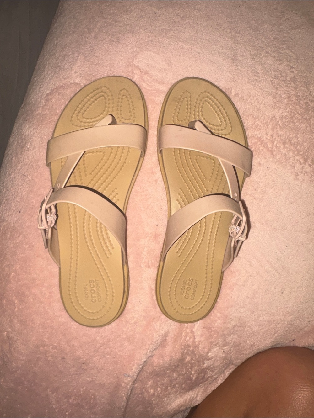 CROCS Women's Two-Strap Slide Sandals in Pale Pink